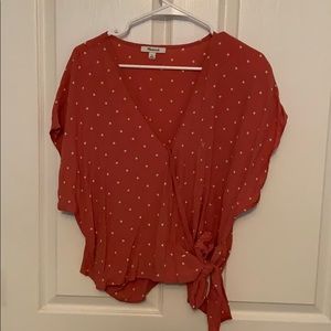 Madewell pink polka dot blouse